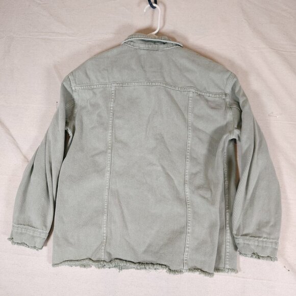 Thread & Supply Frayed Denim Jacket Womens Large Light Green Raw Hems FLAW - Picture 2 of 12